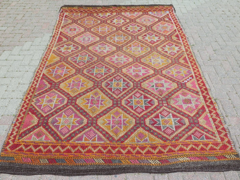 Vintage Turkish Rug, Area Rug, Large Kilim, Floor Rug, Wool Rug, Carpet 73"X111"