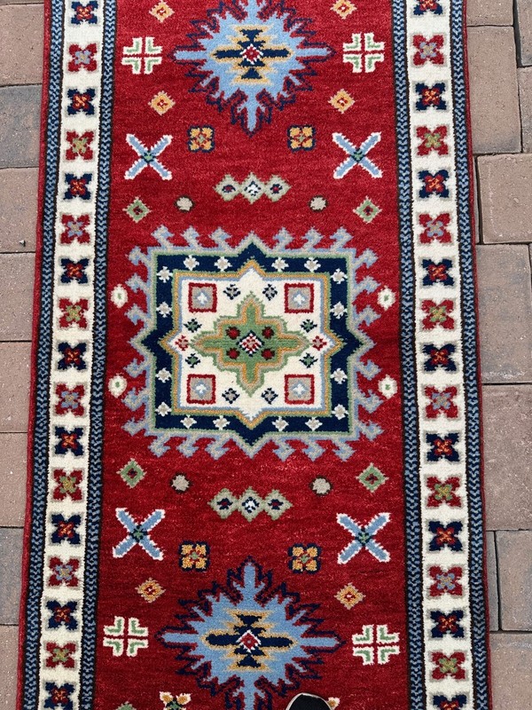 New Fine Quality Tribal Kazakh Runner Handmade in India, Thick Soft Pile, 2x9 gallery