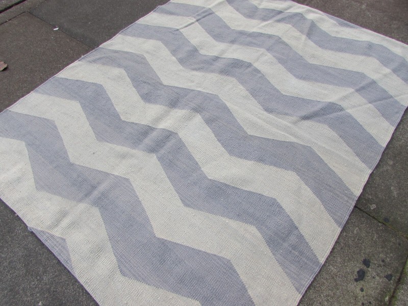 Kilim Vintage Traditional Hand Made Oriental Grey White Wool Kilim 170x132cm gallery