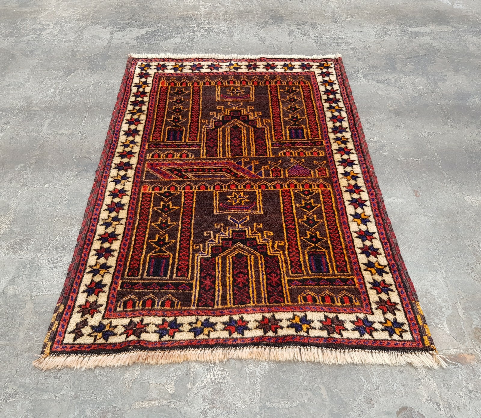 NICE Afghan Thiamani Baloch Rug prayer rug oriental wool rug vintage 132x92 cm gallery