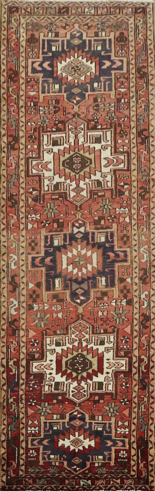 Vintage Geometric 11 ft Runner Tribal Hand-knotted Hallway Nomadic Carpet 3x11