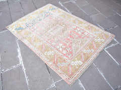 Vintage Turkish Rug 48” x 68” Muted Dye Rug Hand-Knotted Canakkale Wool Rug