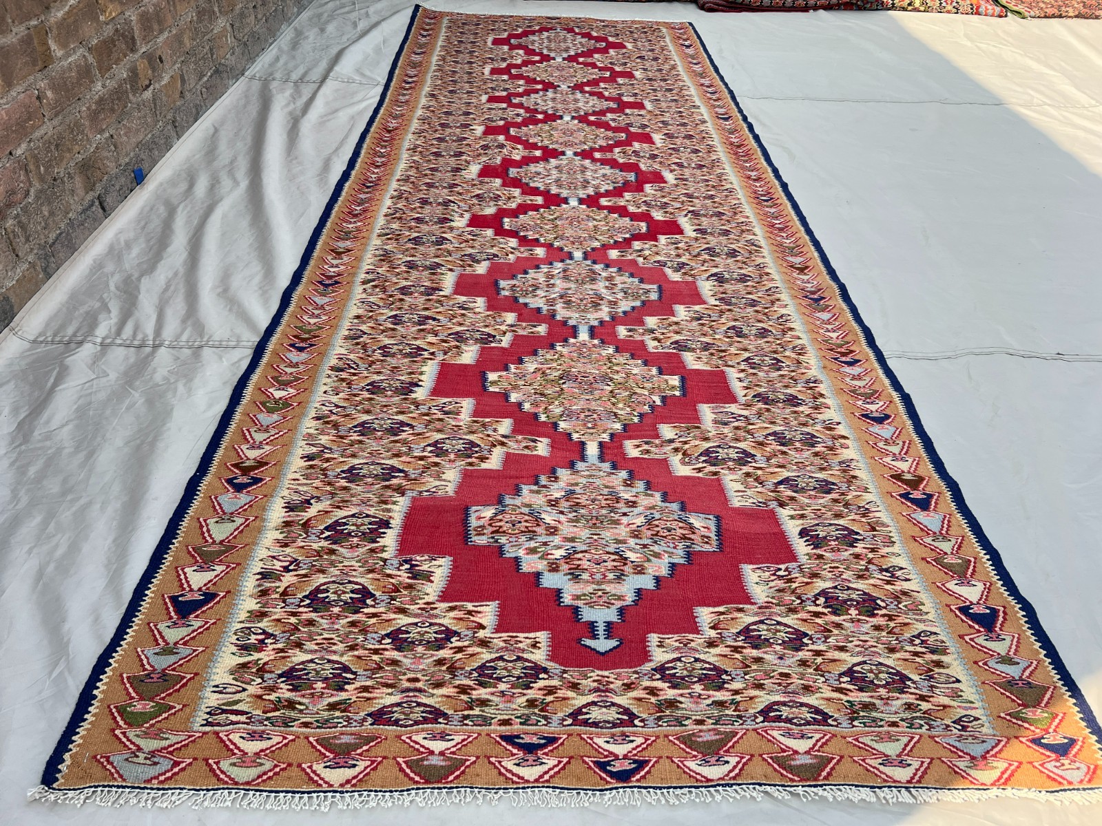 120 x 323 cm Stunning Vintage Super Fine Quality Senneh Knots Nine Medallion Rug gallery