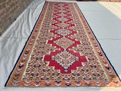 120 x 323 cm Stunning Vintage Super Fine Quality Senneh Knots Nine Medallion Rug