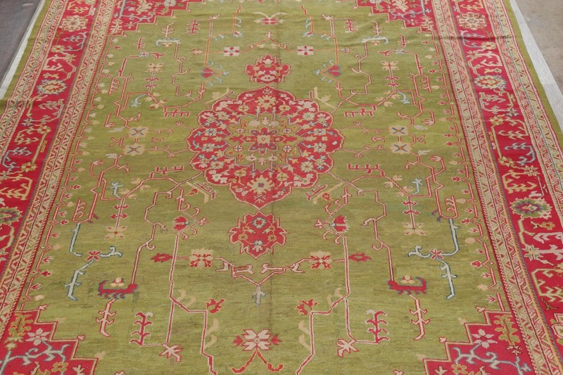 Antique Oushak Vegetable Dye WOOL Area Rug Handmade GREEN USHAK Carpet 13 x 16 gallery