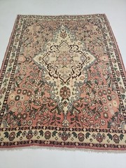 Antique Oriental Hand-Knotted Wool Area Rug Mahal Salmon/Ivory/Green 5′ x 6’6″