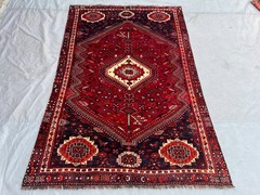 4’4×6’2 Ft Vintage Afghan Baluchi Red & Navy Geometric Hand Knotted Area Rug