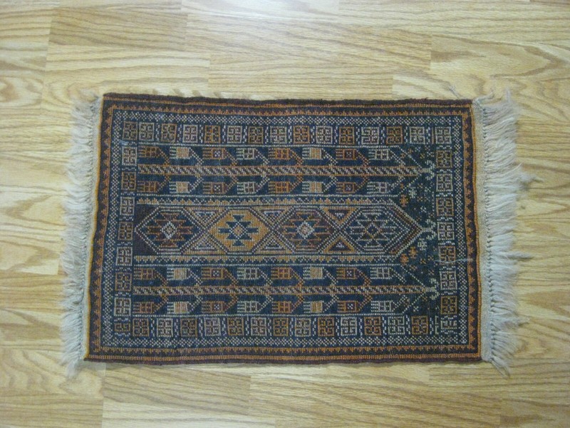 small vintage knotted wool geometric rug woven Turkish ? approx. 25" x 17 carpet gallery
