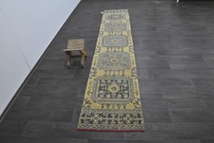 Vintage Turkish Runner Rug 2x11ft Wool Anatolian Handmade Hallway Oushak YELLOW