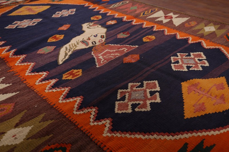 Vegetable Dye Kilim Tribal Area Rug 5x6 Ft Hand Woven Oriental Wool Carpet gallery