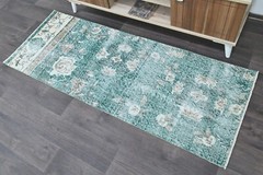 Vintage Turkish Runner Rug 2x6ft BLUE Handmade Anatolian Oushak Hallway Wool