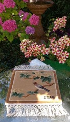 Small Vintage Chinese Hand Knotted Silk Rug 34 X 31cm Wall hanging or prayer mat