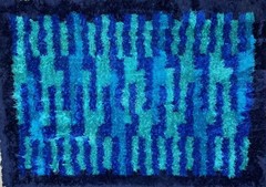 Rya Rug VTG 1960s Scandinavian/Danish Shag Rug, MCM Blue Abstract 54in x 76in