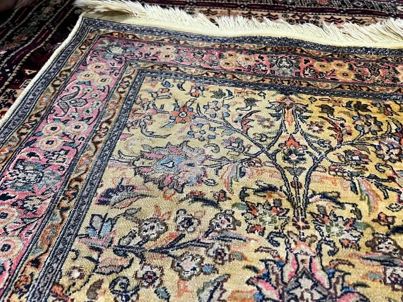 COLLECTORS' ITEM Vintage Stunning Natural Silk Turkish Hereke Floral Carpet gallery