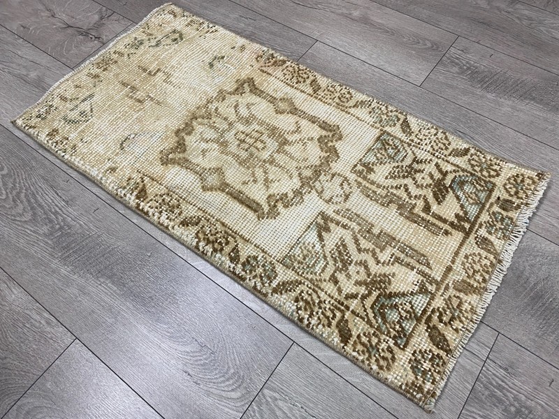 Turkish mini rug, Muted rug, Brown rug, Vintage rug, Small rug, 1.5x3.0 ft gallery