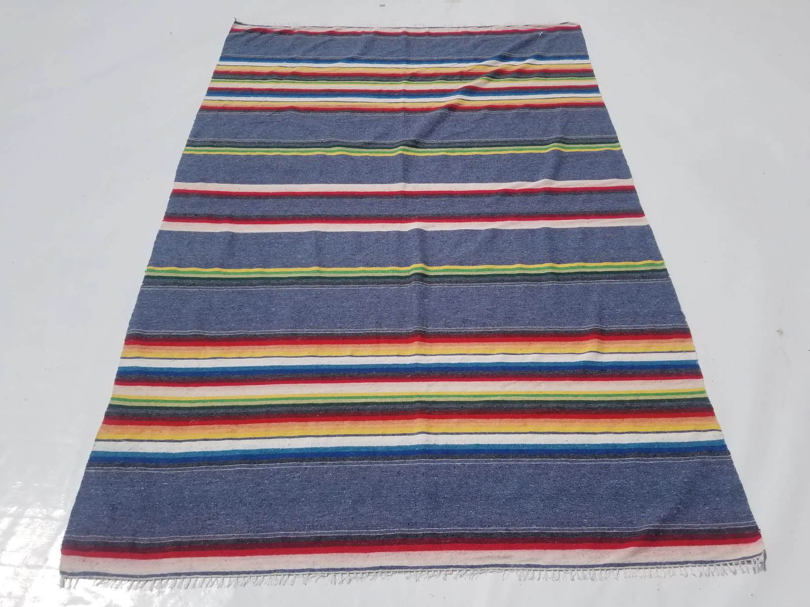 Vintage Traditional Handmade Mexican Serape Wool Multi Kilim 7.5x5.1ft gallery