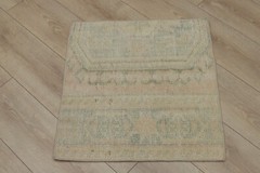 Beige Doormat Turkish Handwoven Small Rug Square Bathmat Oriental Carpet 2x2ft