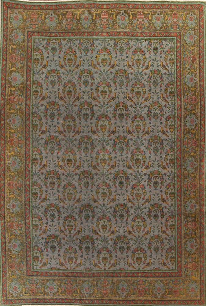 Vintage Overdyed Bird Design Traditional 10x12 Area Rug Low Pile Handmade Carpet