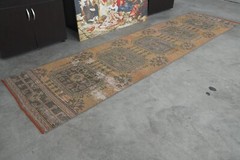 3×11 rug, turkish wool runner rug, hand-knotted vintage oushak runner rug,201
