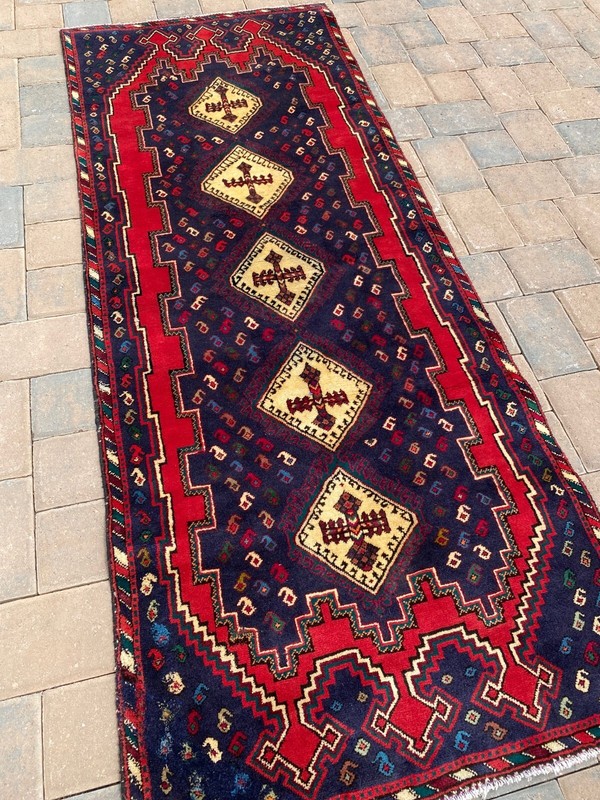 Slightly Imperfect Handmade Turkish Runner, Tribal Paisley Geometric Design,3x8 gallery