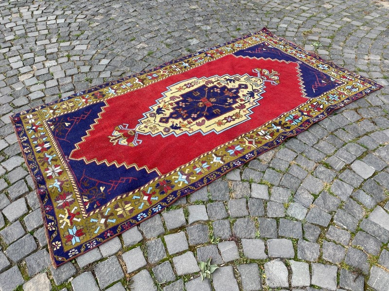 Handmade rug,Turkish area rug,Vintage rug,Oushak red rug,Carpet 4,1 x 7,8 ft gallery