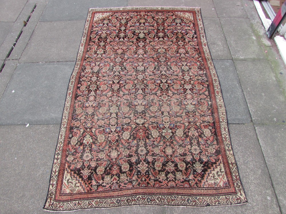 Antique Worn Hand Made Traditional Oriental Wool Blue Red Rug 194x110cm