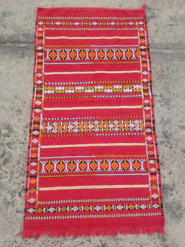 Vintage Traditional Handmade Moroccan Berber Wool Red Kilim 4.6x2.6ft gallery