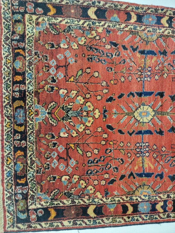 Antique Oriental Hand-Knotted Wool Runner Red/Ivory/Navy Blue/Blue 3'11" x 16'11 gallery