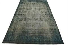 Vintage Overdyed 8’2” x 11’6” Blue Distressed Wool Hand-Knotted Oriental Rug