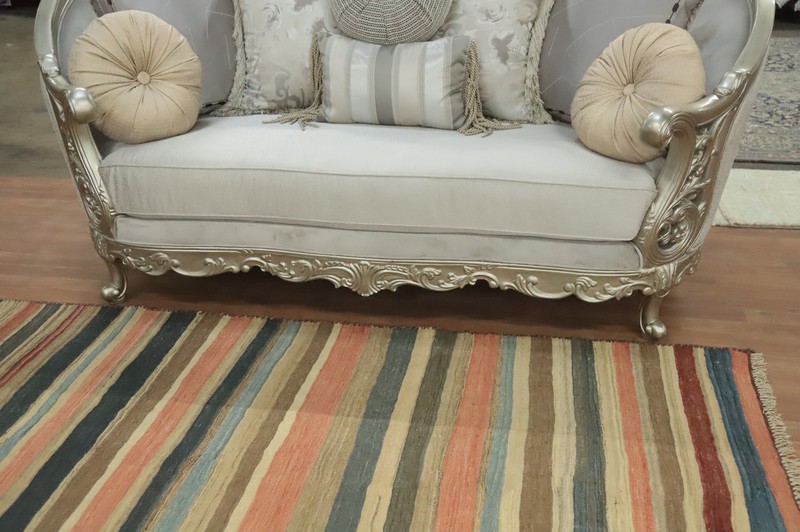 Vegetable Dye Stripe Kilim Flat weave Rug Reversible Vintage Handmade Carpet 5x7 gallery