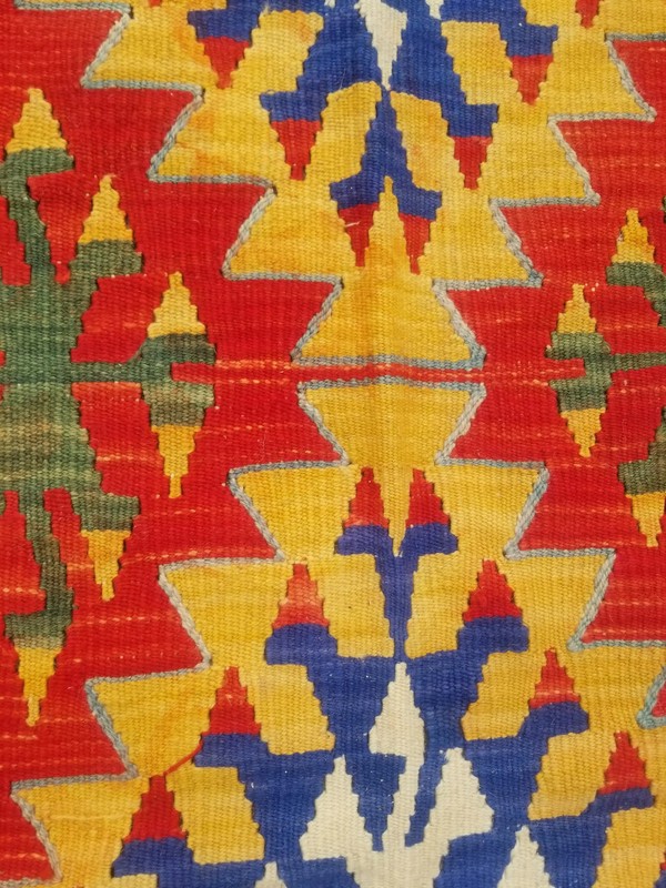 Vintage Traditional Handmade Turkish Tribal Wool Blue Kilim Rug 7.2x4.6ft gallery