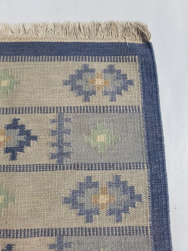 Vintage Handmade Traditional Geometric Blue Beige Kilim Rug Carpet 140x81cm gallery