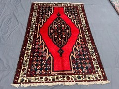 4’4×6’7 ft Caucasian Serrated Diamond Medallion Handknotted Wool Vintage Rug