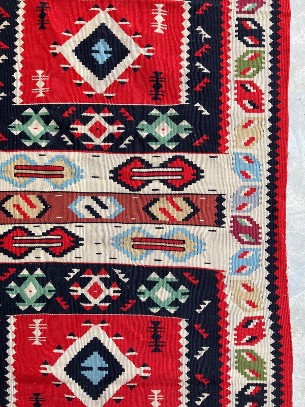 Vintage Handmade Turkish Geometric Tribal Wool Kilim Runner Rug 132x65 cm gallery