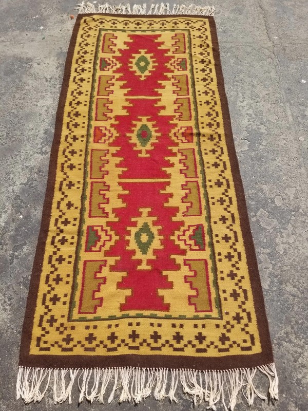 Vintage Traditional Handmade Tribal Oriental Wool Multicolor Kilim 6.4x2.8 ft gallery
