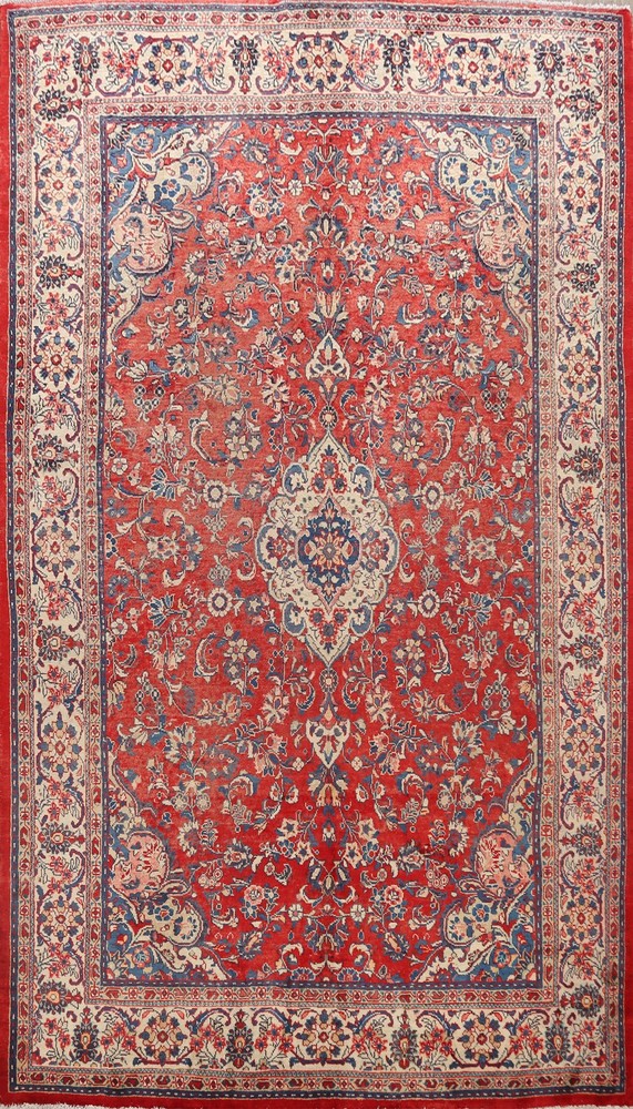 Floral Red/ Ivory Area Rug 7x11 Wool Hand-knotted Classic Vintage Carpet