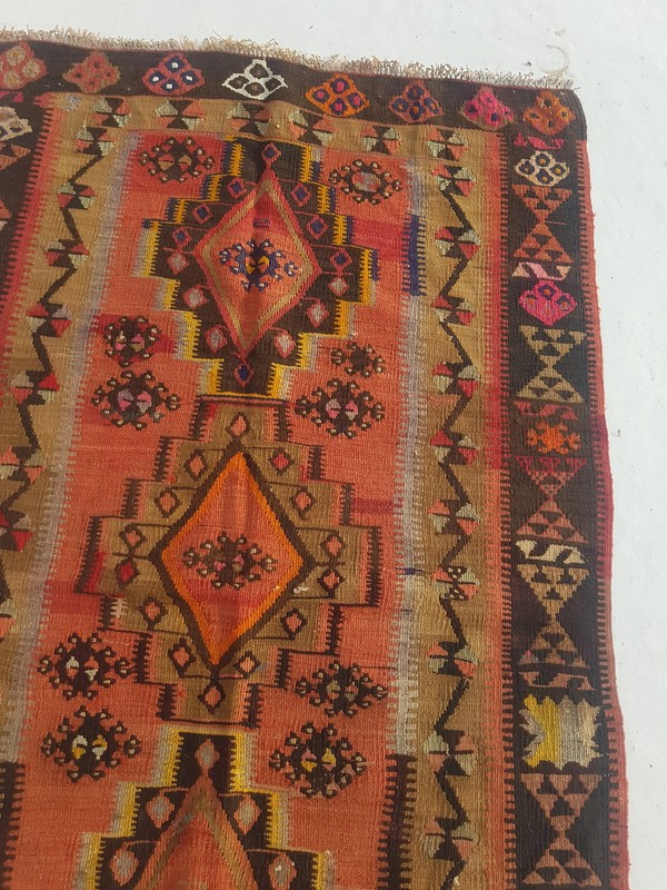 Distressed Vintage Traditional Handmade Anatolian Wool Black Kilim 4.8x2.11ft gallery