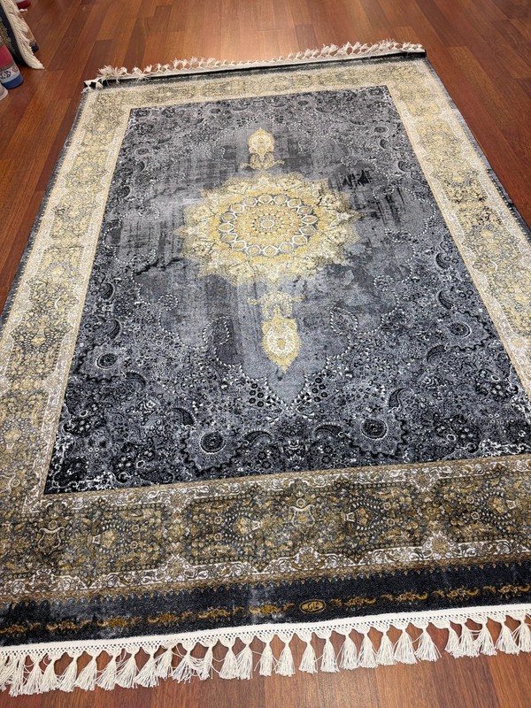 8x11 Ft Turkish Silk Rug Gray Gold Medallion Oriental Luxury Area Carpet New gallery