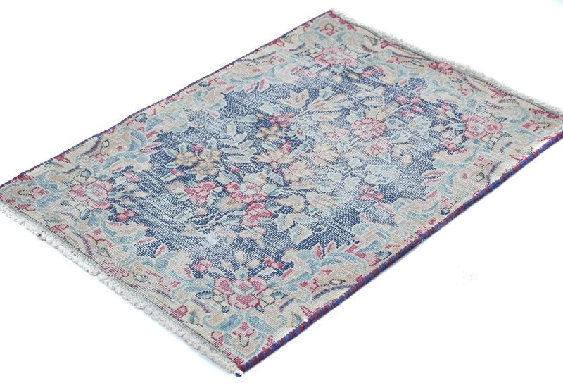 Semi-Antique Handmade Oriental Rug 1'6X2'3 ft Muted Floral Distressed Carpet gallery