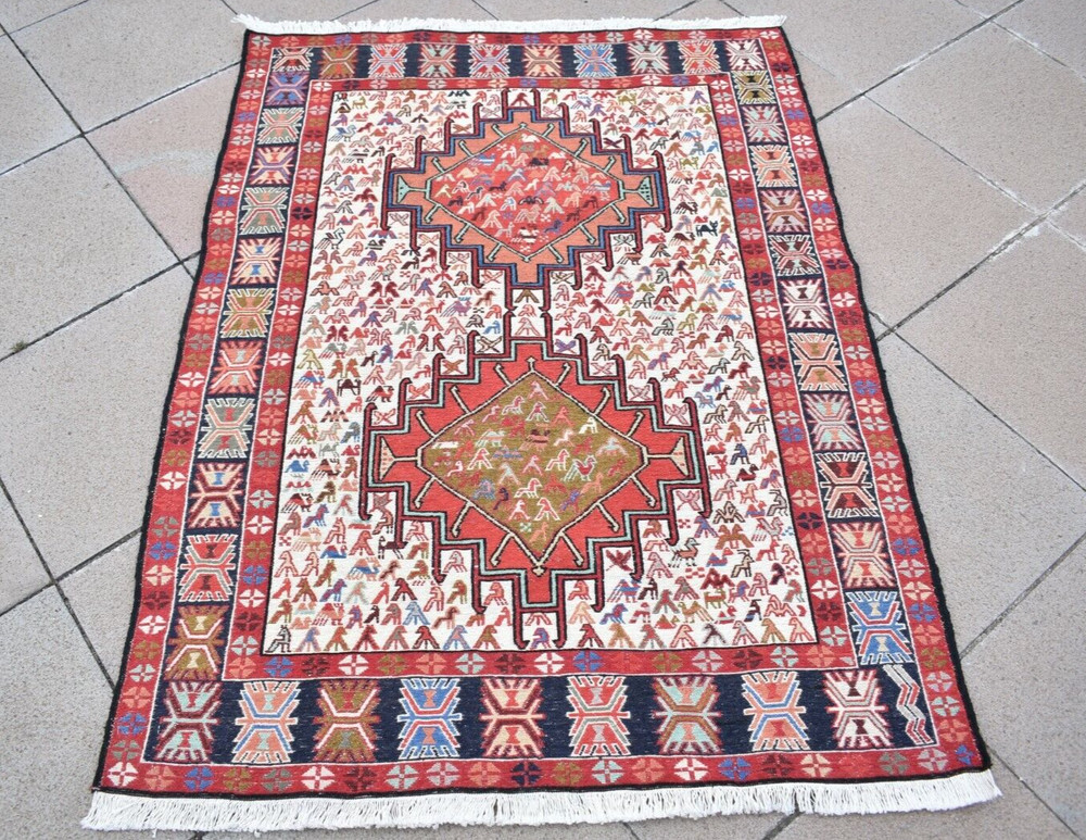 1990's Never Been Used Caucasian Kilim Rug Oriental Shahsavan Soumak Kilim Rug