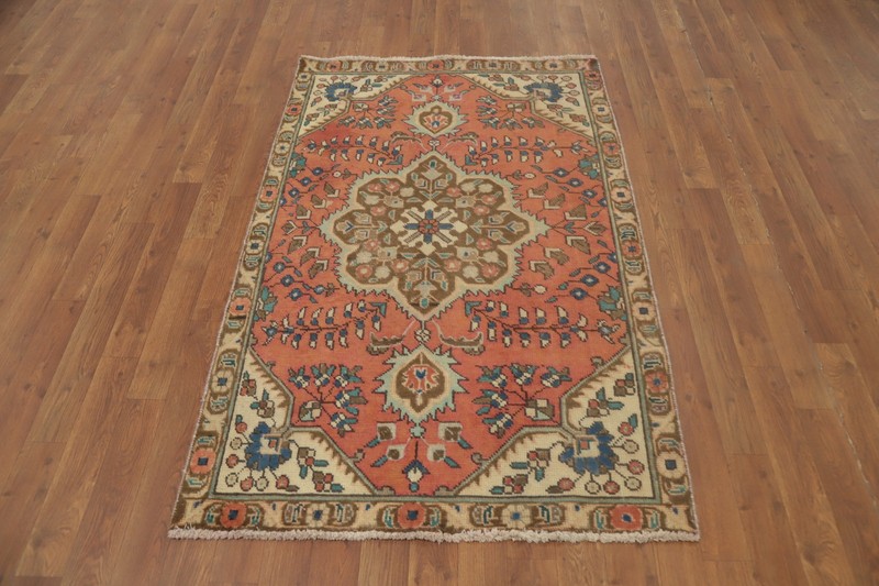 Orange Vintage Traditional Handmade Wool Floral Accent Rug 3x5 ft for Foyer gallery