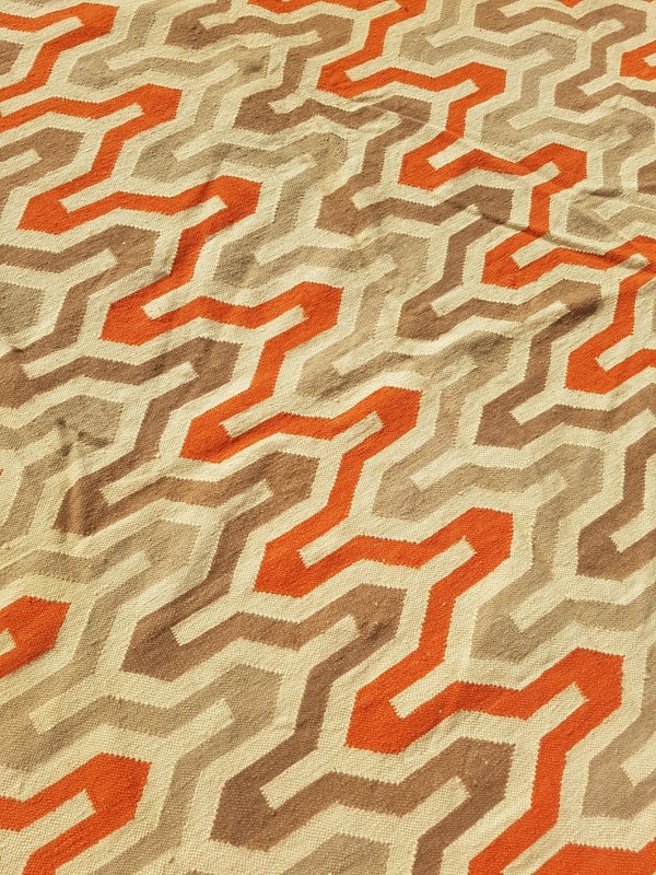Vintage Handmade Geometric Wool Kilim Round Flat-weave Rug 217x207 cm gallery