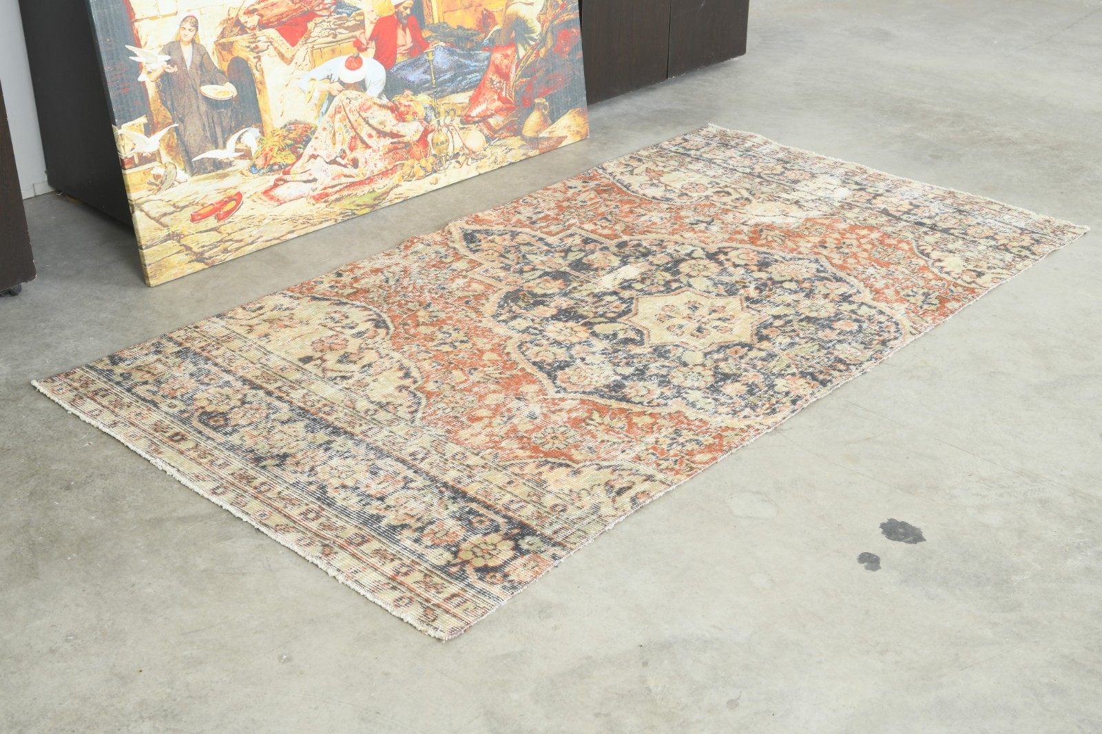 3x6 Turkish Antique Rug Anatolian Hand-Knotted Vintage Oushak Small Carpet,136 gallery