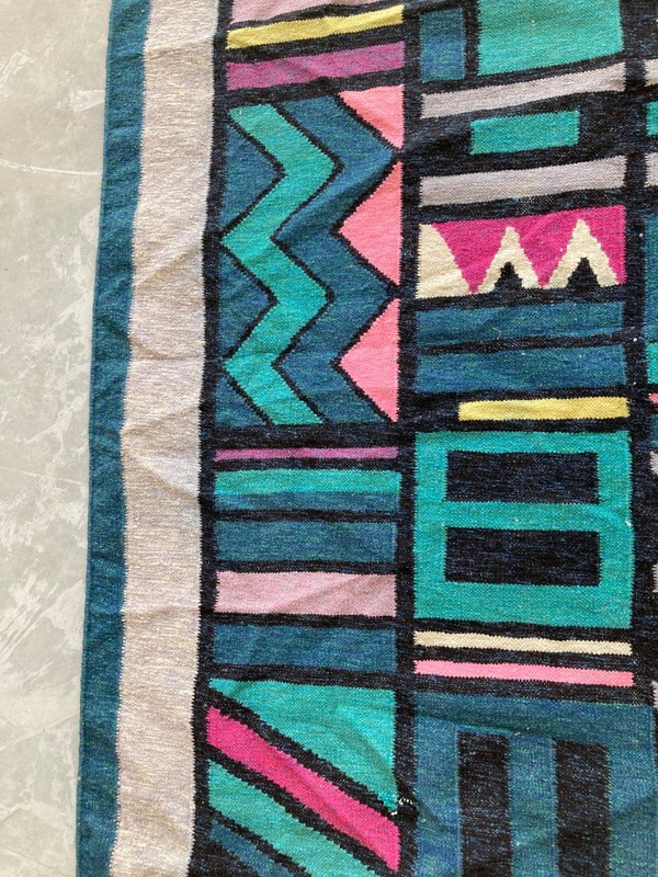 Vintage Traditional Handmade Scandi Geometric Kilim Floor Rug Carpet 195x141 cm gallery