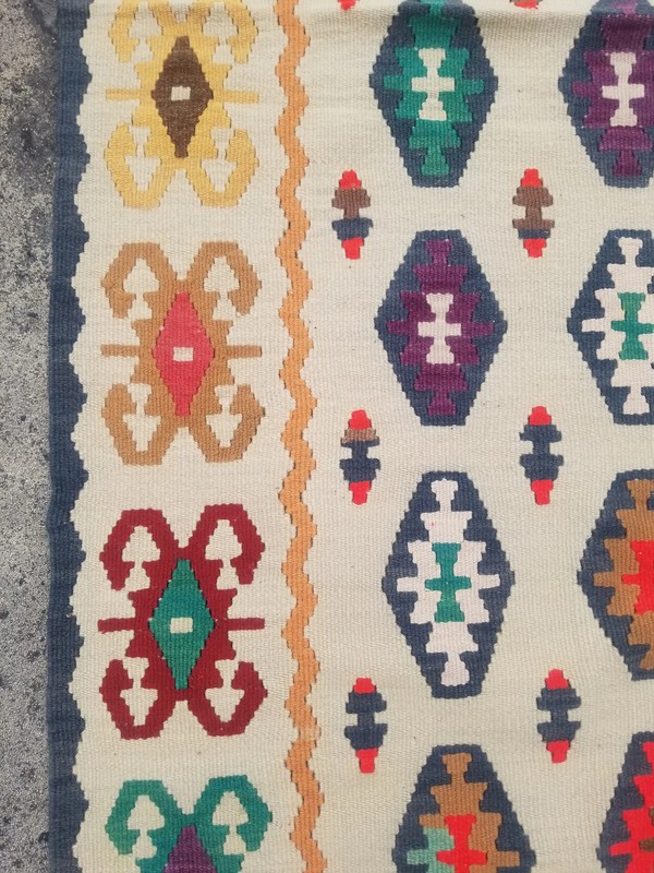 Vintage Traditional Handmade Turkish Wool Multicolor Kilim 5.11x3.1ft gallery