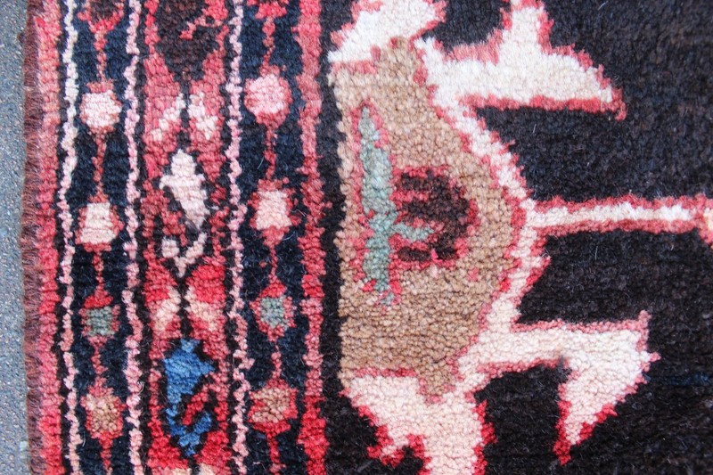 Vintage Hand Made Traditional Oriental Wool Black Red Long Rug Runner 288x110cm gallery