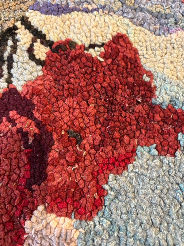 Primitive Antique Vtg American Hand Made Hooked Rug Wool on Burlap Signed EW gallery