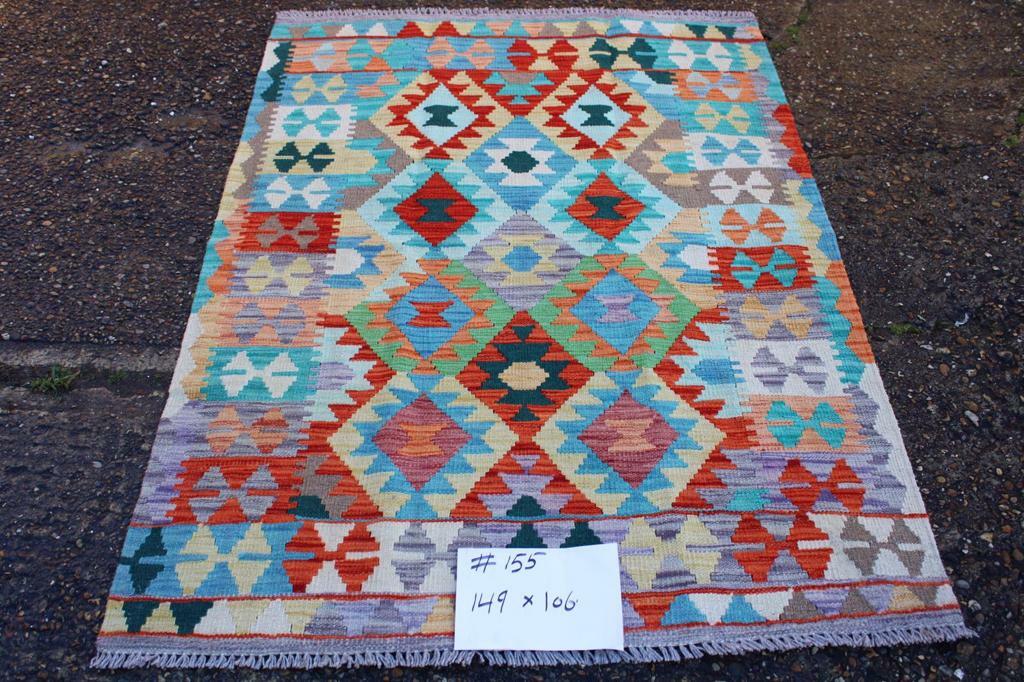 Premium Afghan Handmade Kilim Rug – Reversible, 100% Wool 149x106cm gallery