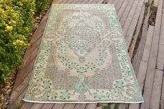 Turkish Oushak Rug 118x205cm Vintage Faded Color Medallion Oriental Design 3×6