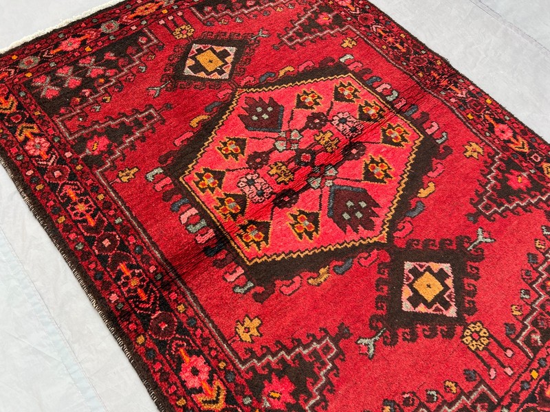 4x5 Vintage Red Afghan Hand Knotted Wool Rug Soft Pile Tribal Geometric Carpet gallery